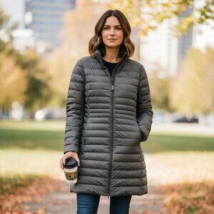 Polo Ralph Lauren Packable Long Down Puffer Coat Gray Womens SZ M NWT $348 MSRP